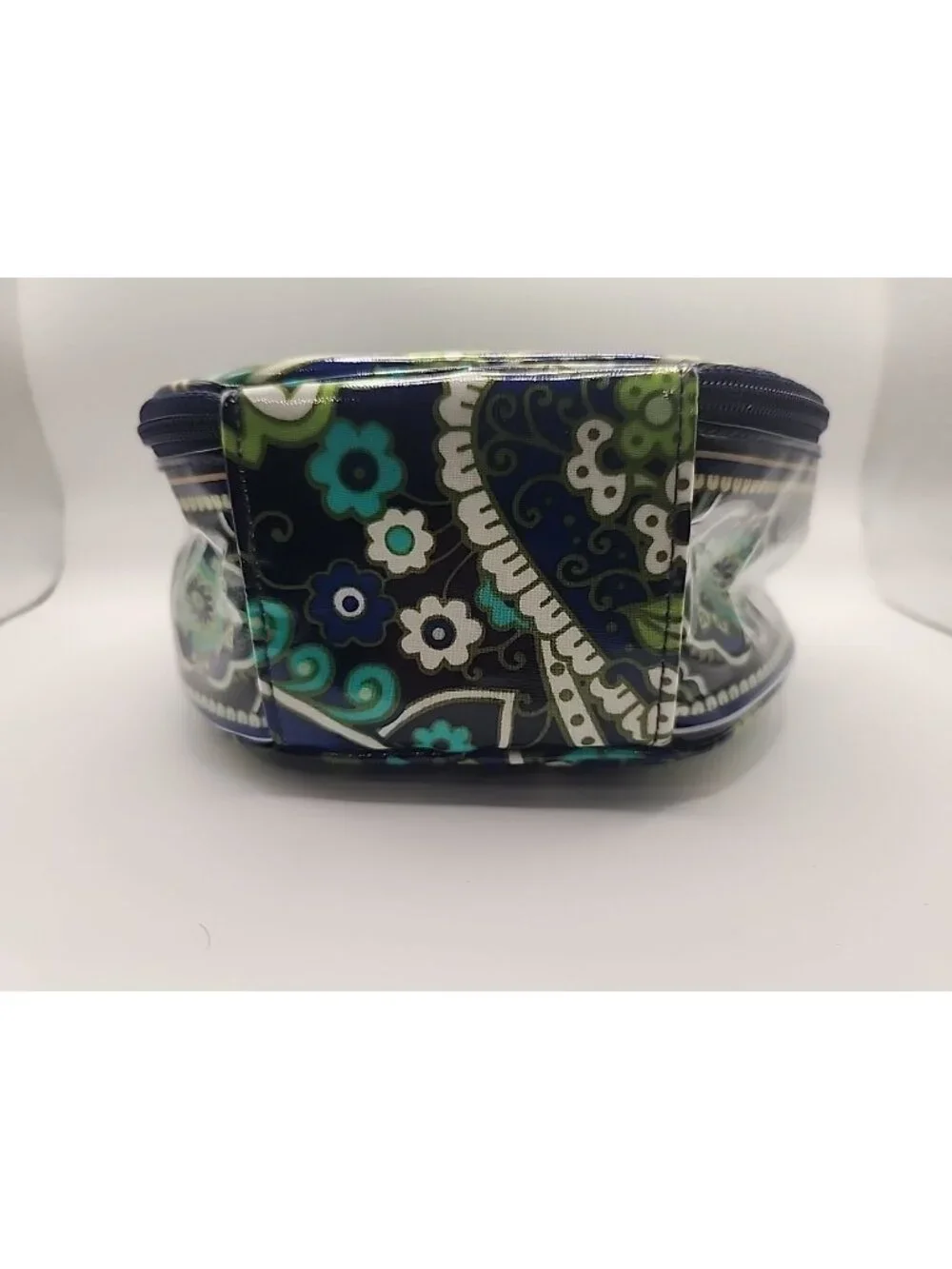 VERA BRADLEY Round Vinyl Makeup Bag Blue, Aqua & Green.